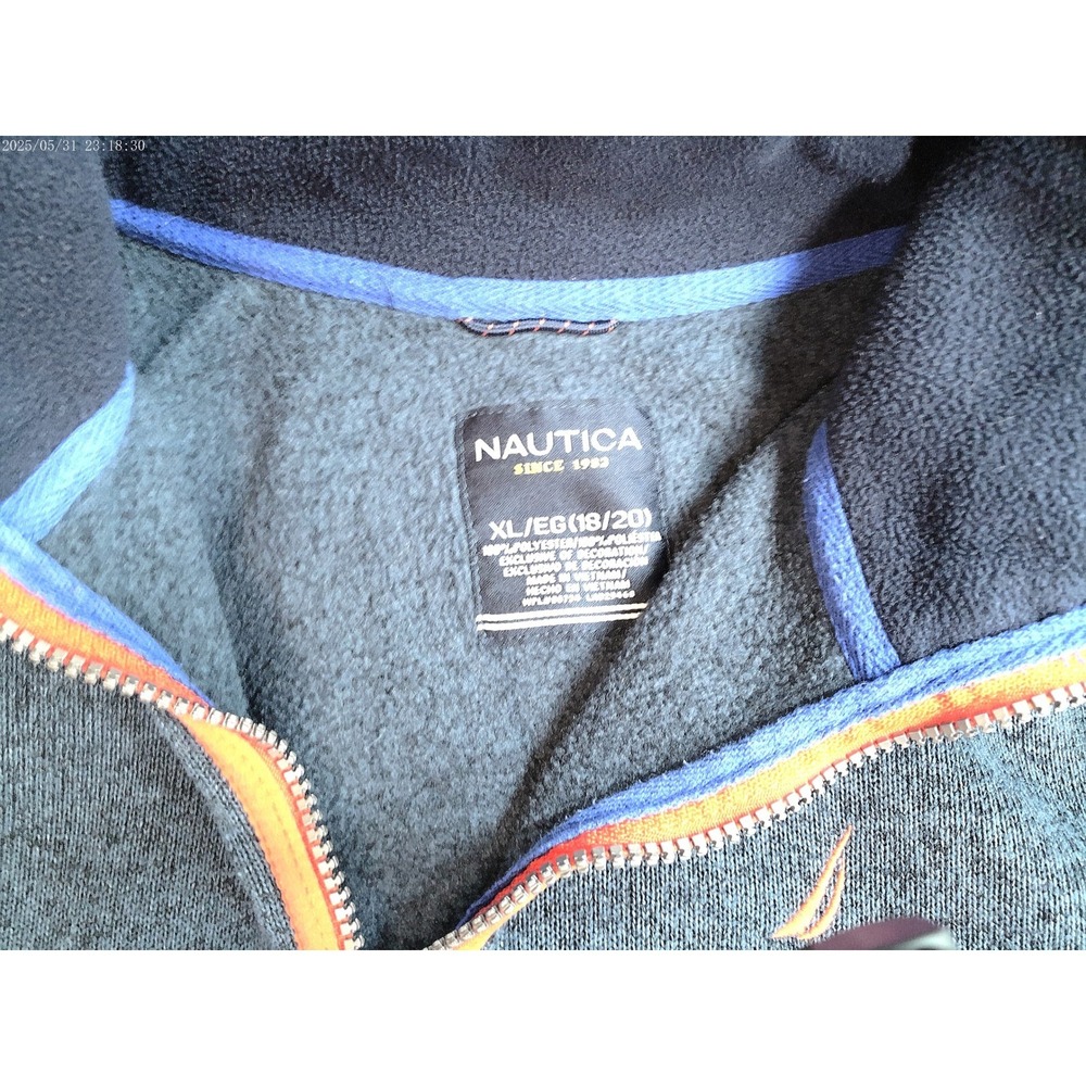 Nautica Fleece Jacket Boys XL (18/20) Blue Orange Full Zip Mock Neck‎